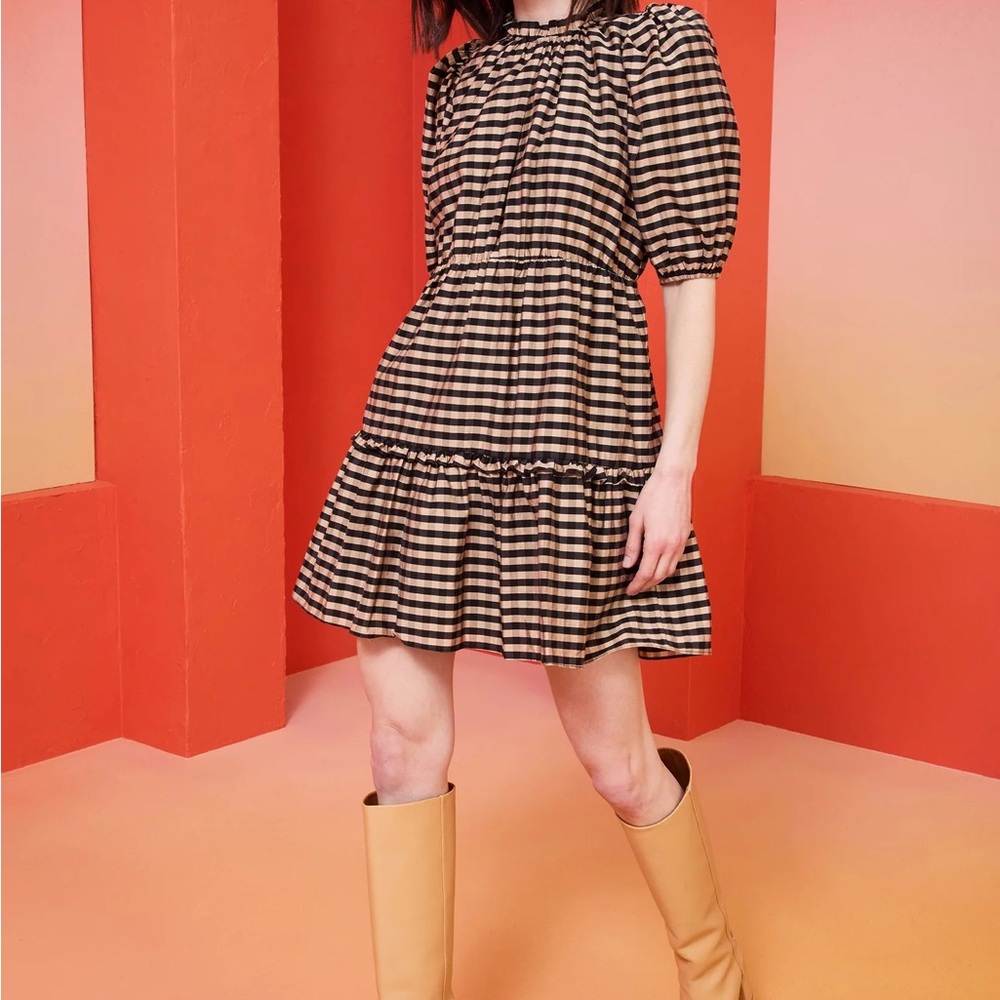 Marie Oliver Black and Brown Gingham Mini Dress